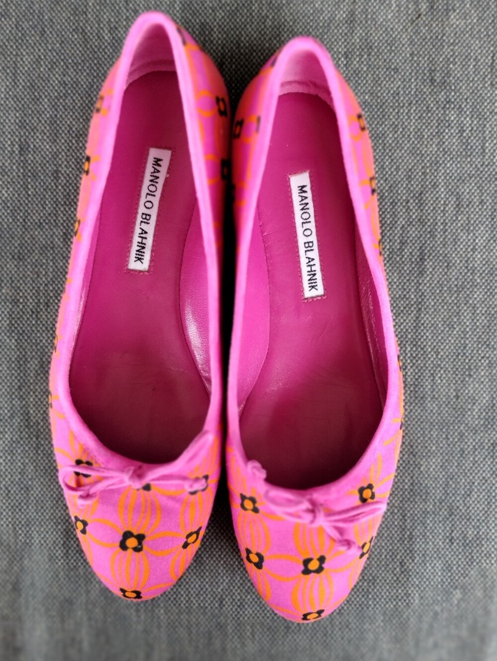 Manolo Blahnik Veralli Floral Ballet Flats Women’s 37.5 Pink Orange Black Italy